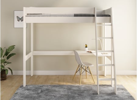 Cama alta 90x200 con escritorio de esquina SOHO - Blanco