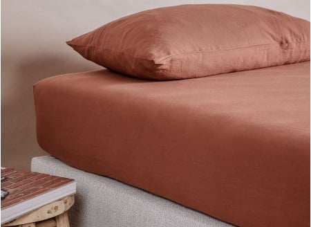 Drap housse 140x200 Coton Bio - Terracotta - 1