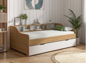 Cama nido con almacenamiento 90x200 AEL - Roble/Blanco