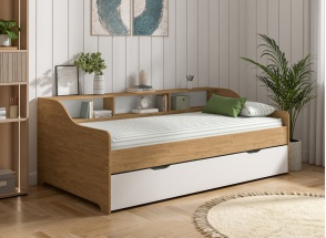 AEL 90x200 Trundle Bed with Storage - Oak/White