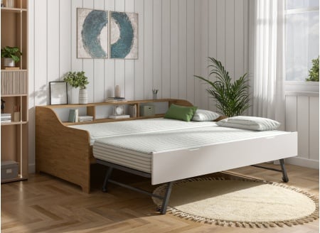 Ausziehbett mit Stauraum 90x200 AEL - Eiche/Weiß