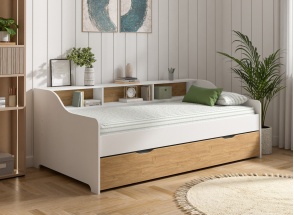 Cama nido con almacenamiento 90x200 AEL - Blanco/Roble