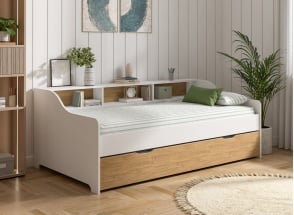 Onderschuifbed met opbergruimte 90x200 AEL - Wit/Eiken