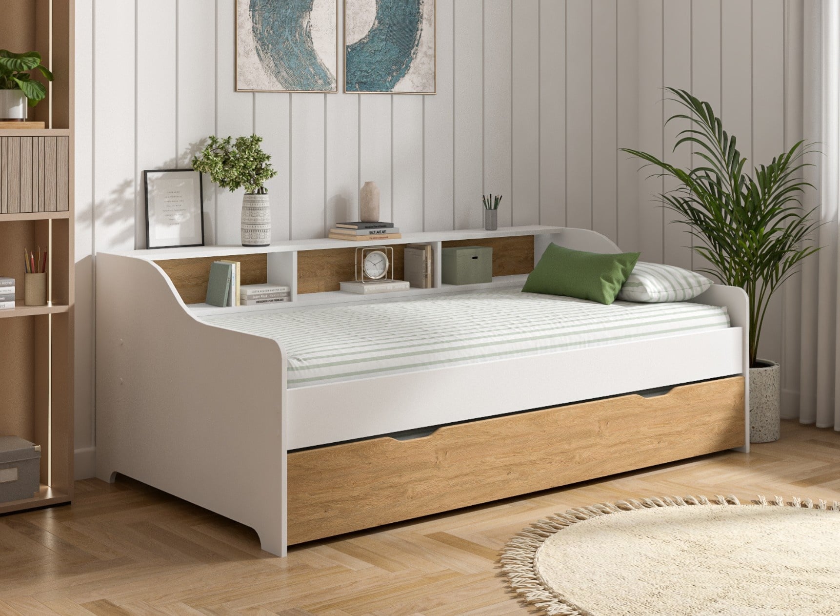 Trundle bed with storage 90x200 AEL - White/Oak
