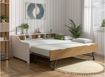 Letto estraibile con contenitore 90x200 AEL - Bianco/Rovere