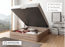 Lit coffre 140 x 200 cm BASTIA Chêne naturel - Ouvert