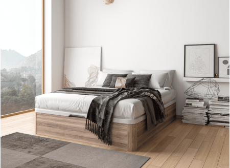 Lit coffre 140 x 200 cm BASTIA Chêne naturel - Fermé