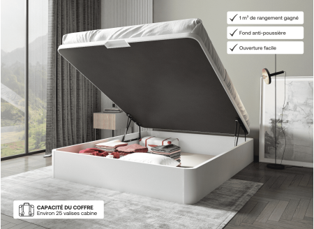 Lit coffre 160 x 200 cm BASTIA Blanc - Ouvert