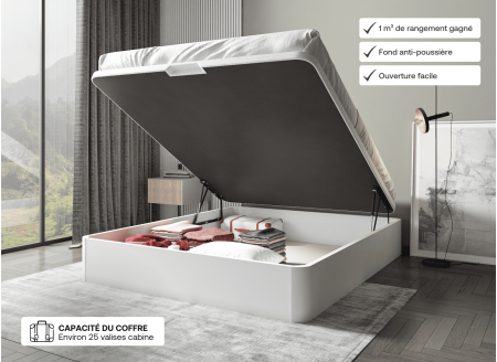 Lit coffre 160 x 200 cm BASTIA Blanc - Ouvert