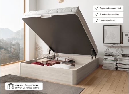 Lit coffre 140x200 avec matelas BASTIA - Chêne Blanchi - 2