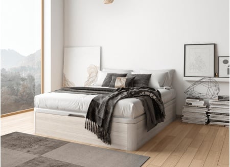 Lit coffre 140x200 avec matelas BASTIA - Chêne Blanchi - 1