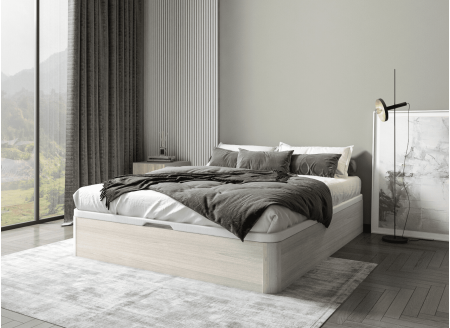 Lit coffre 160 x 200 cm BASTIA  Chêne blanchi - Fermé