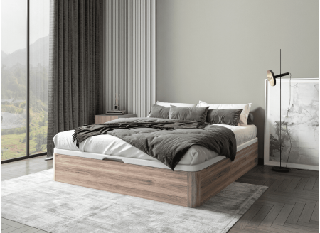 Lit coffre 160 x 200 cm BASTIA Chêne naturel - Fermé