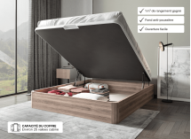 Lit coffre 160 x 200 cm BASTIA Chêne naturel - Ouvert