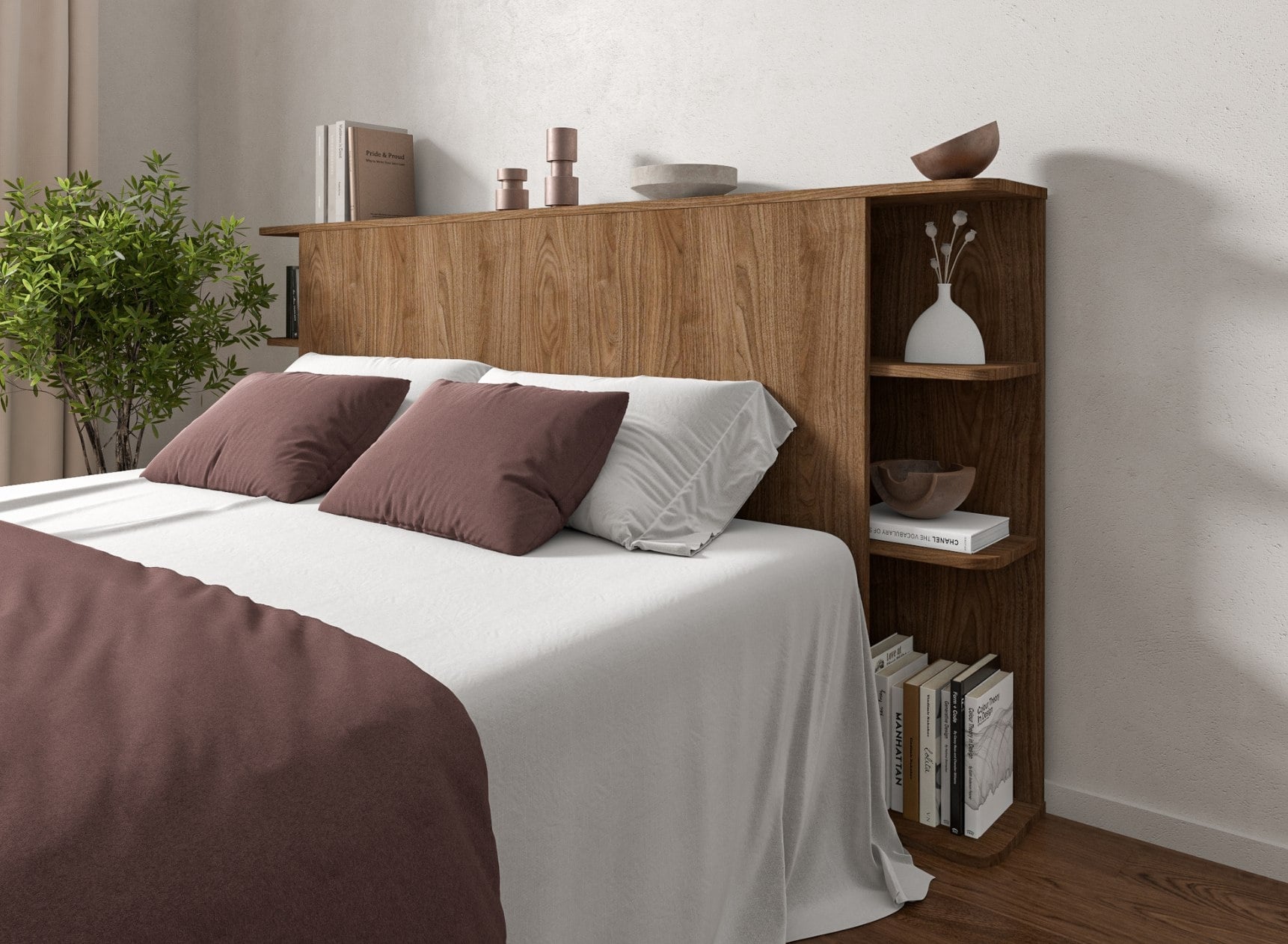 Tête de lit avec rangement 200 cm COLETTE - Noyer - 1