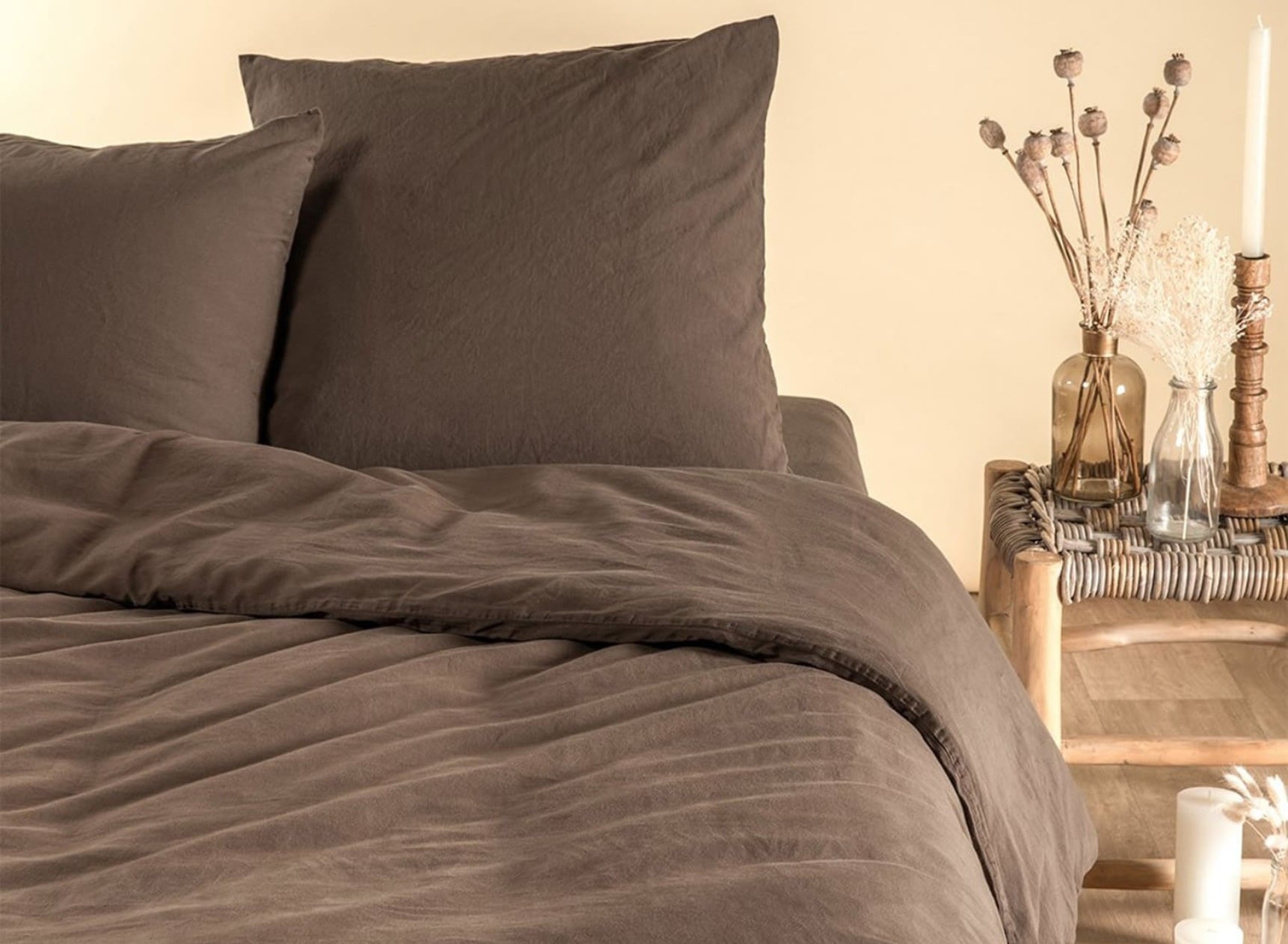 Housse de couette 240x220 Satin de Coton bio - Brun 2