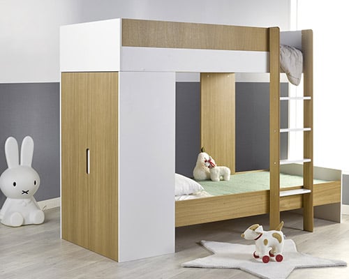 lit enfant superposé armoire blanc bois échelle droite