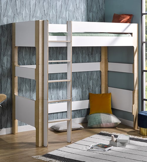 lit mezzanine enfant hauteur réglable blanc et bois style scandinave