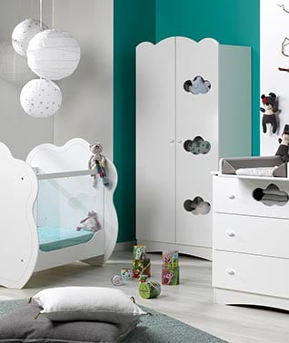 Chambre bébé complète CLOUD avec lit bébé commode et armoire