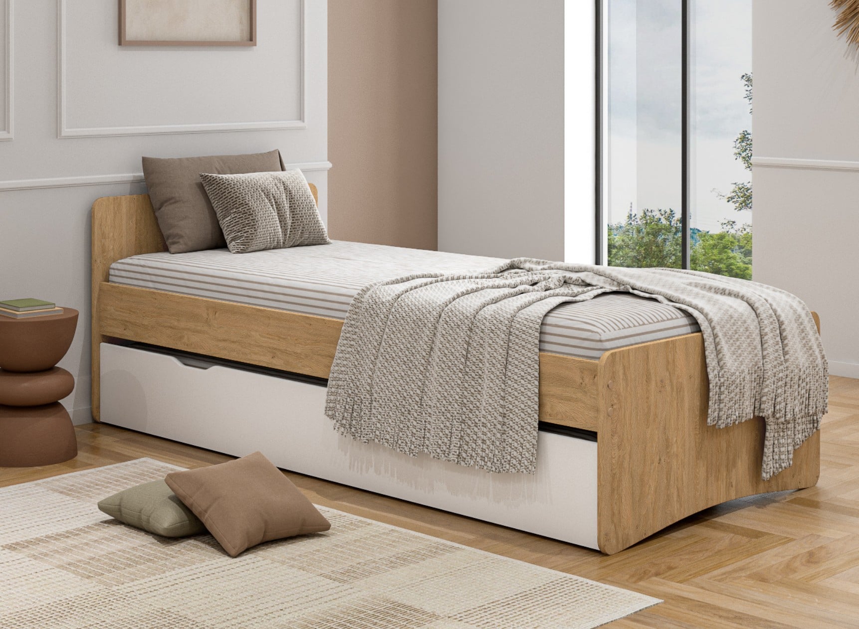 Lit gigogne HECTOR 90x200 blanc pour chambre enfant