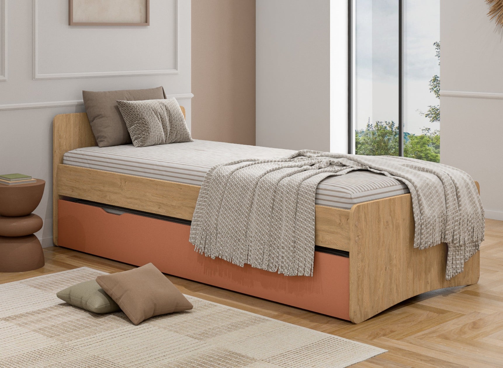 Lit gigogne HECTOR 90x200 terracotta design