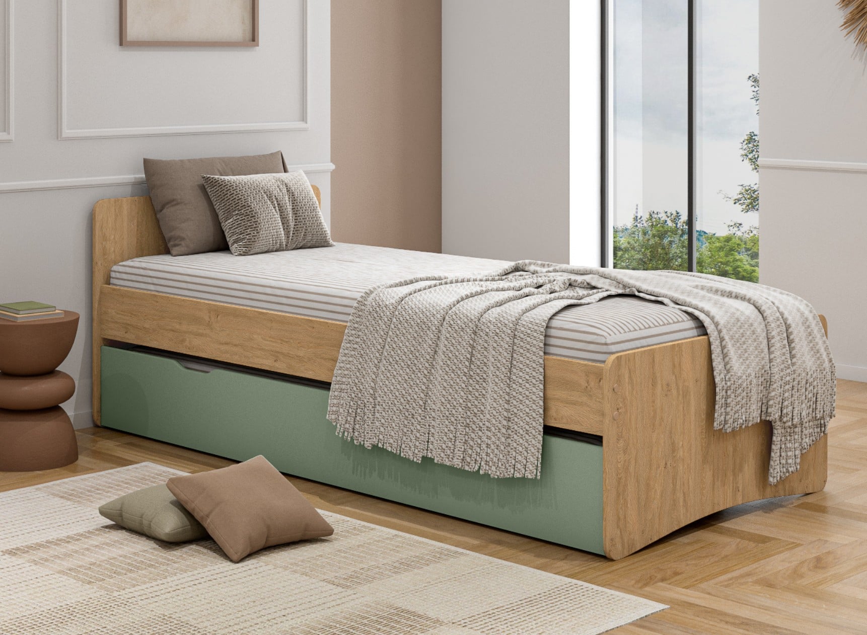 Lit gigogne HECTOR 90x200 vert chambre enfant